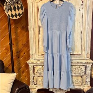 Chic Light Blue Long Sleeve Dress